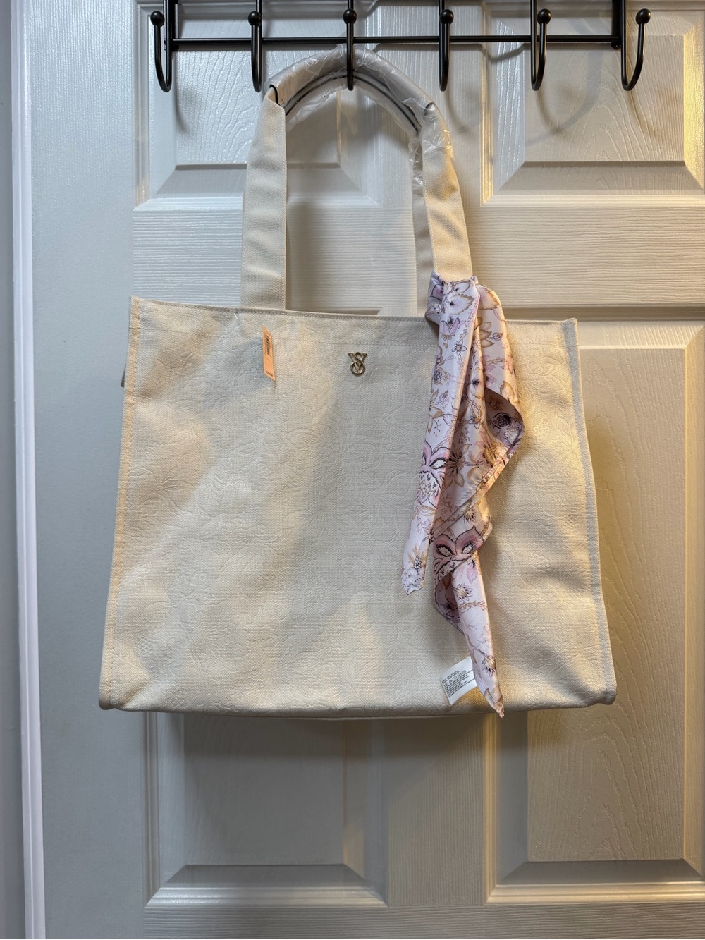 Victoria's Secret Cream Tote with Decorative Scarf
